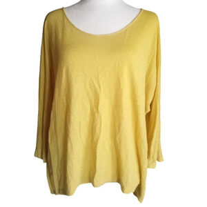 Eileen Fisher Daffodil Yellow 100% Linen Scoop Neck Blouse Size Small